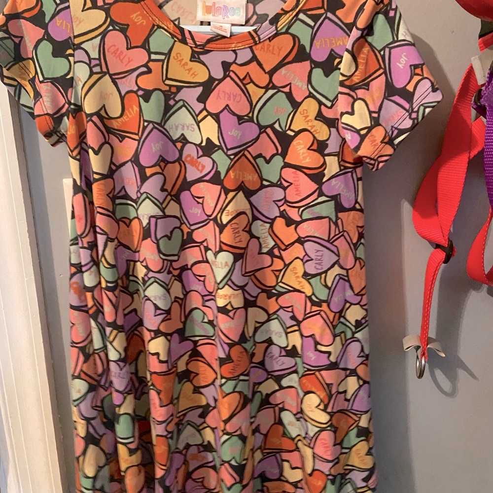 Adorable size 4 Lularoe Scarlet dress candy heart print silky material